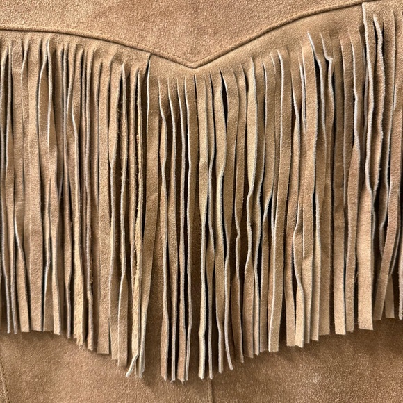Free People Understated Leather Marlboro Fringe Blazer XS Tan Suede Western Boho - Picture 9 of 10